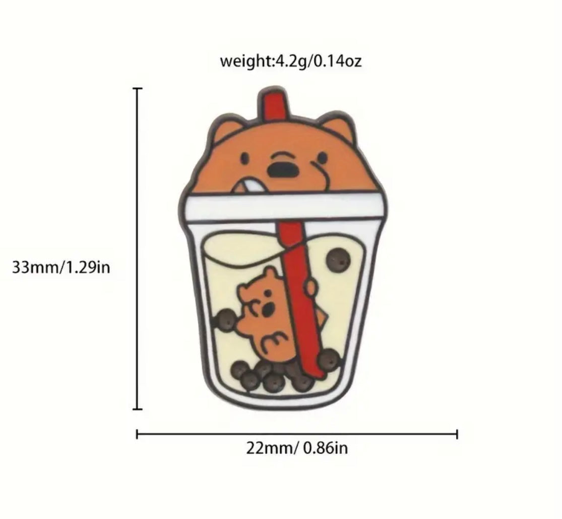 Boba tea animal pins