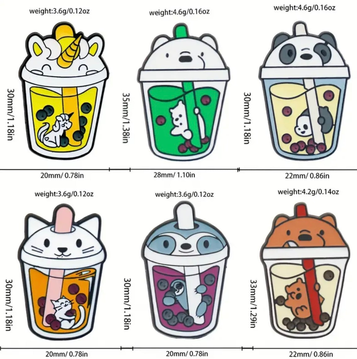 Boba tea animal pins