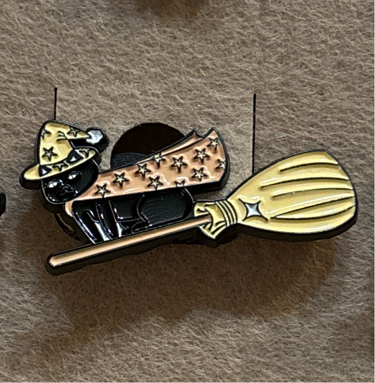 Spooky pets on broom pins