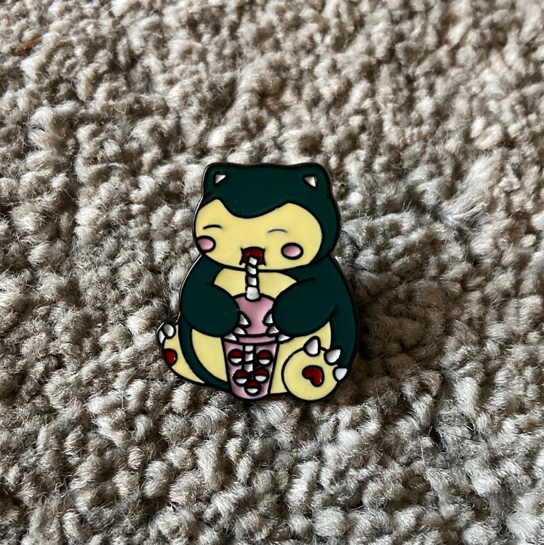 Snorlax boba tea pin