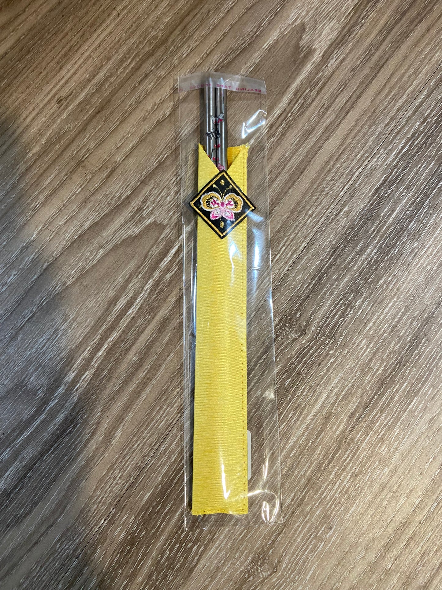 Korea cherry blossom metal chopsticks with sleeve