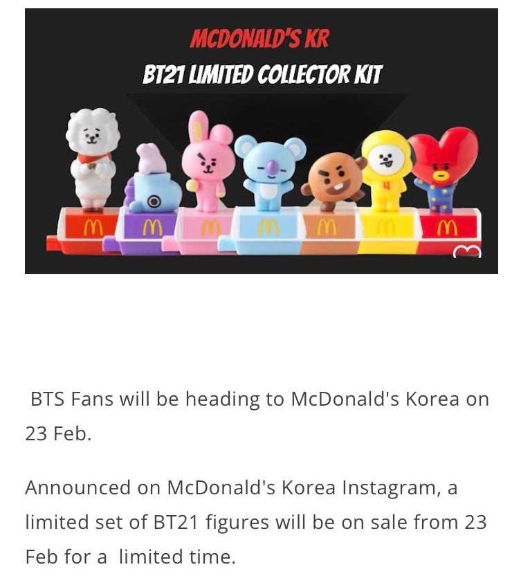 BT21 x McDonald’s collab toys