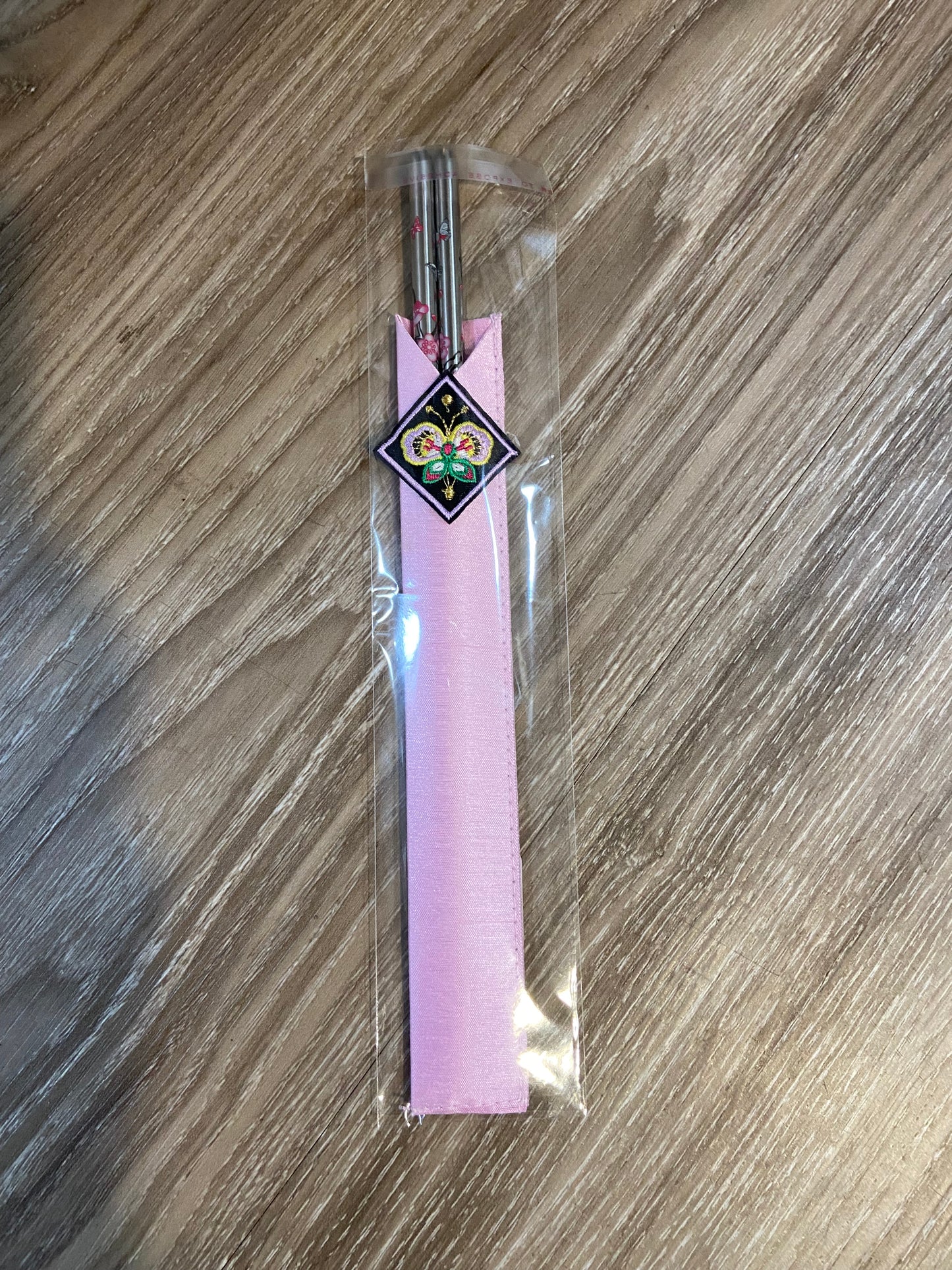 Korea cherry blossom metal chopsticks with sleeve