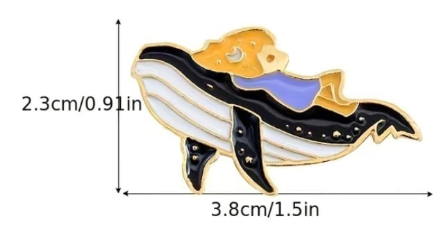 Whale and girl pin