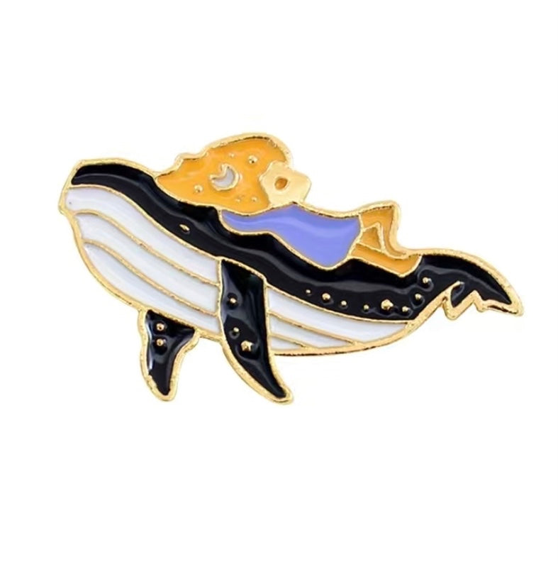 Whale and girl pin