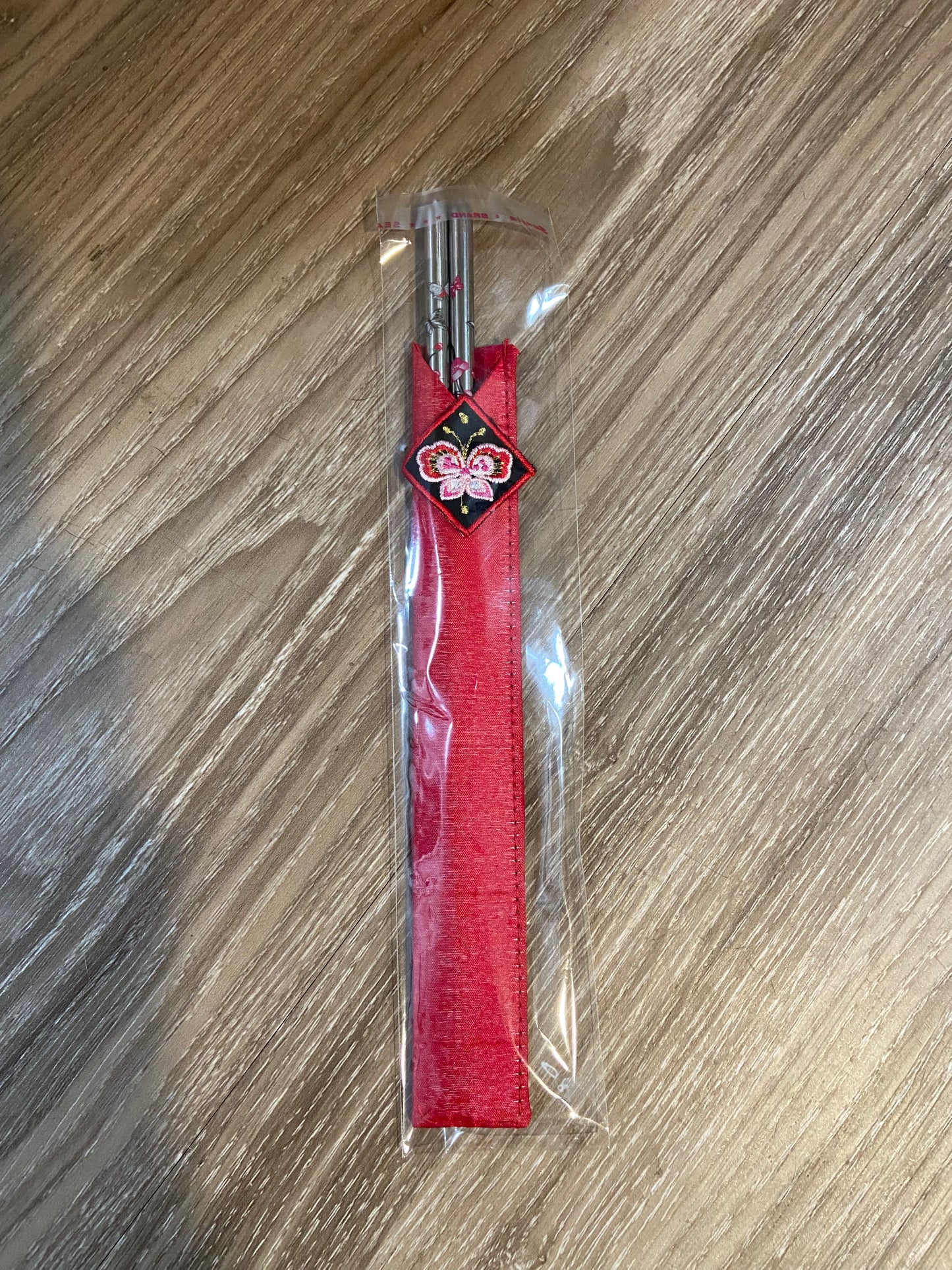 Korea cherry blossom metal chopsticks with sleeve